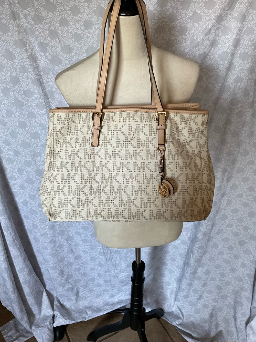 Michael Kors Cream & Tan MK Monogram Tote